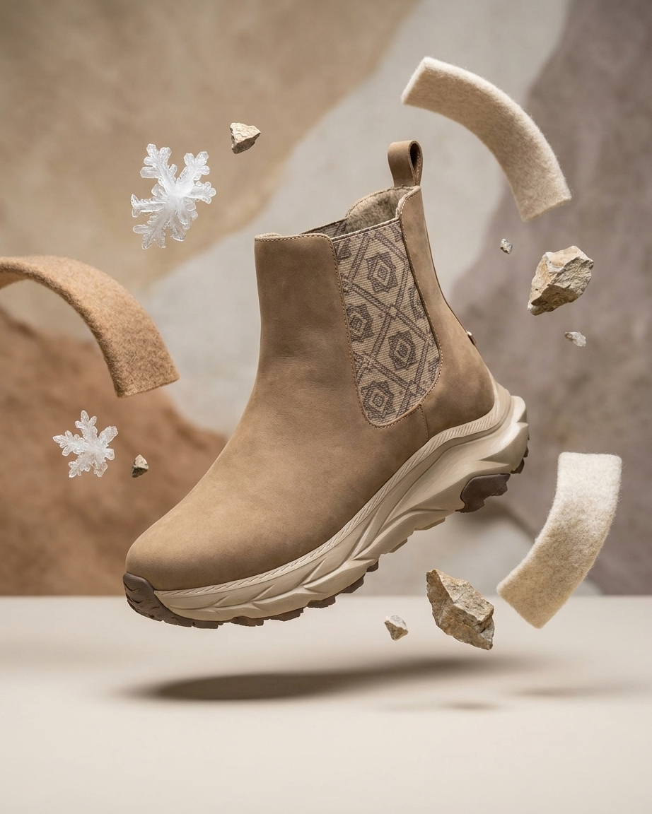 Ajrakh Winter Chelsea Boots Unisex in Canada | Sneaker-Comfort Winter Boots | Looking for winter Chelsea boots that are actually comfortable? The FrostPepper Labs Ajrakh Chelsea is designed for Canadian winters and everyday wear. Handcrafted in luxe sand suede, this Chelsea boot features our signature Ajrakh-inspired elastic panel — a tribute to the 4000-year-old block-printing craft from Ajrakhpur, Kutch. The geometric motif is more than beautiful; it’s royal history, once worn in the courts of Kutch and Baroda. Why You’ll Love It: Sneaker Comfort, Chelsea Sleek: Ultra-light chunky sole with all-day arch support. No break-in. Just pull-on and go. The Royalty Detail: That Ajrakh panel catches light, catches eyes. It’s subtle and posh. Built for Winter: Cozy fleece lining, water-resistant suede, deep-lug grip for snow, ice, and mountain trails. Heirloom Design: Minimal, aesthetic, and posh. Pairs with denim, dresses, and everything in between. If you want the Sand Chelsea boot that everyone has, skip this. If you want the one no one else has — this is it. Fit: True to size | Batch: Limited Edition